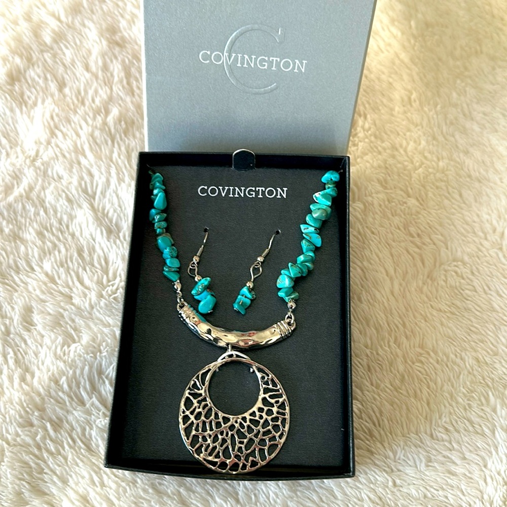 Covington Western Faux turquoise necklace set